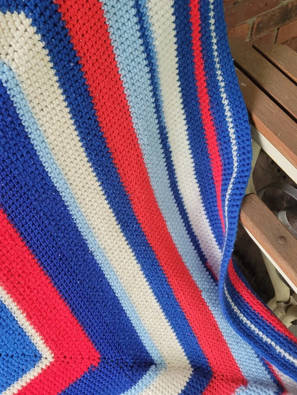 Handmade Red White & Blue Crochet Afghan + Bonus Afghan